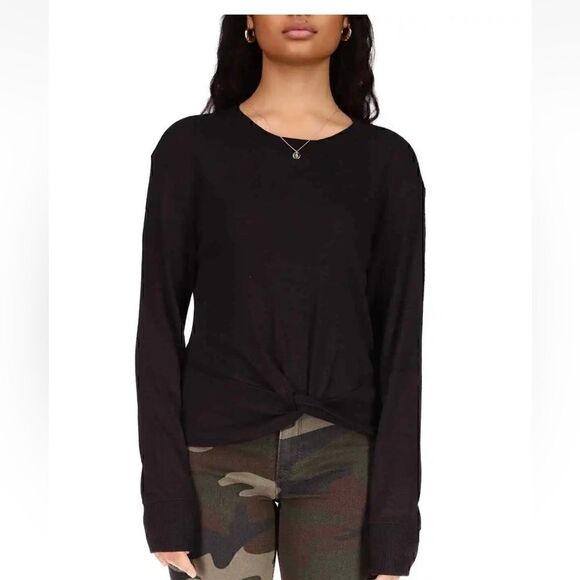 Sanctuary New With Tags Black Knit Knot Hem Top Size long sleeve shirt M - Picture 6 of 12